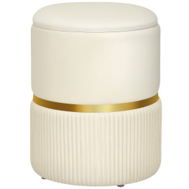 Pouf Albareda Repose-Pieds Design Rangement Velours Beige Acier Doré