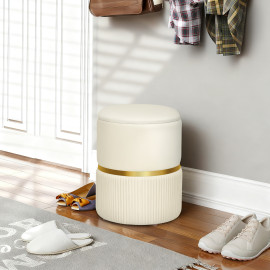 Pouf Albareda Repose-Pieds Design Rangement Velours Beige Acier Doré