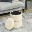 Pouf Albareda Repose-Pieds Design Rangement Velours Beige Acier Doré