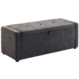 Banquette Kunhild Coffre Rangement Assise Capitonnée Tissu Anthracite 122 cm