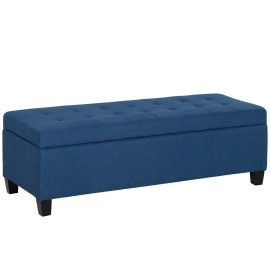 Banquette Coffre Baldomero Style Chesterfield Tissu Bleu Rangement Confort 125cm