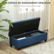 Banquette Coffre Baldomero Style Chesterfield Tissu Bleu Rangement Confort 125cm