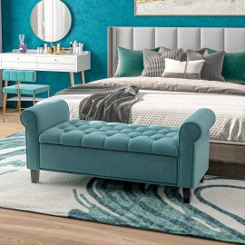 Banquette Farnaval Coffre Rangement Velours Élégant Turquoise 126 cm