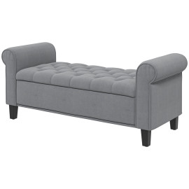 Banquette Rodric Coffre Rangement Velours Gris Design Élégant 126 cm
