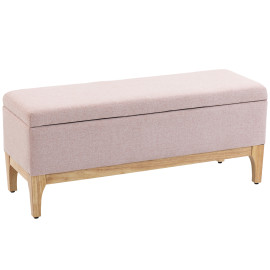 Banquette Nicorvo Rangement 2 en 1 Style Scandinave Bois Tissu Rose