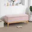 Banquette Nicorvo Rangement 2 en 1 Style Scandinave Bois Tissu Rose