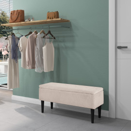 Banc coffre Holmwick rangement 2 en 1 tissu bouclette noir blanc cassé 95 cm