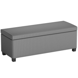 Banquette Launeval coffre design velours côtelé gris rangement élégant 84L