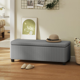 Banquette Launeval coffre design velours côtelé gris rangement élégant 84L