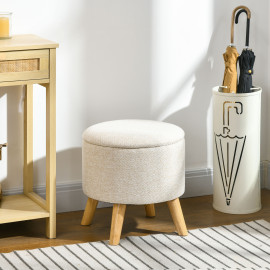 Pouf Vincenzo Repose-Pieds Rangement Intérieur Style Bohème Crème 39x39x40 cm