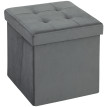 Pouf Coffre Ildefonso Velours Capitonné Pliable Gris Rangement Confortable