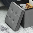 Pouf Coffre Ildefonso Velours Capitonné Pliable Gris Rangement Confortable