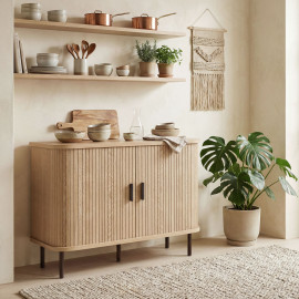 Buffet Orvecourt Style Scandinave 2 Portes Coulissantes Chêne Noir 100 cm