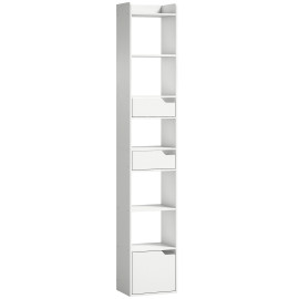Bibliothèque Noiseval Rangement Étroit Minimaliste Design Bois Blanc 181 cm