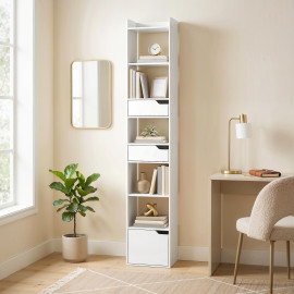 Bibliothèque Noiseval Rangement Étroit Minimaliste Design Bois Blanc 181 cm