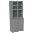 Bibliothèque Vitrine Imogen Style Contemporain Verre Aspect Bois Gris 76x40x178cm