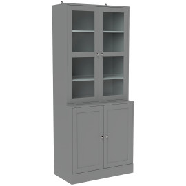 Bibliothèque Vitrine Imogen Style Contemporain Verre Aspect Bois Gris 76x40x178cm