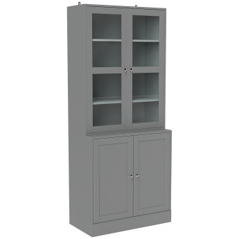 Bibliothèque Vitrine Imogen Style Contemporain Verre Aspect Bois Gris 76x40x178cm