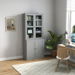 Bibliothèque Vitrine Imogen Style Contemporain Verre Aspect Bois Gris 76x40x178cm