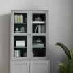 Bibliothèque Vitrine Imogen Style Contemporain Verre Aspect Bois Gris 76x40x178cm