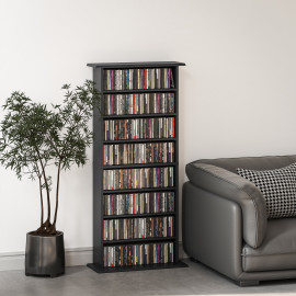 Etagère Pantaleone Rangement CD DVD 8 Compartiments Noir Design Épuré