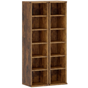 Etagère Uguccione Rangement CD DVD 12 Compartiments Effet Bois Vieilli