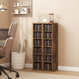 Etagère Uguccione Rangement CD DVD 12 Compartiments Effet Bois Vieilli