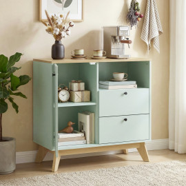Buffet Pebblecross Design Moderne Bicolore Vert Clair Effet Bois Rangement Polyvalent