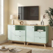 Buffet Pebblecross Design Moderne Bicolore Vert Clair Effet Bois Rangement Polyvalent