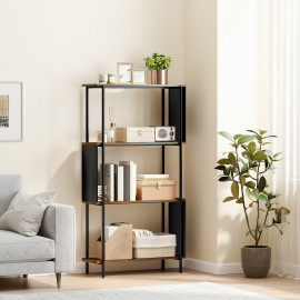 Étagère Niederfeld Design Industriel 4 Niveaux Bicolore Grain de Bois Noir 80x30x141 cm