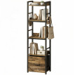 Bibliothèque Fridolin Rangement Vertical Étagères Tiroir Crochets Métal Brun Rustique 136 cm