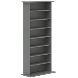 Etagère Dunmorrow Rangement CD DVD 8 Compartiments Gris Design Épuré