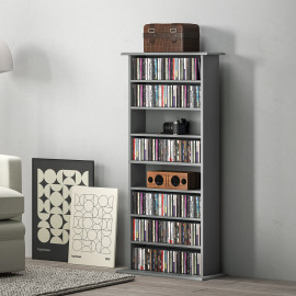 Etagère Dunmorrow Rangement CD DVD 8 Compartiments Gris Design Épuré