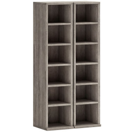 Etagère Noviglio Rangement CD DVD 12 Compartiments Effet Bois Gris