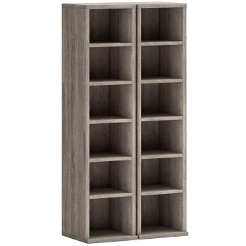 Etagère Noviglio Rangement CD DVD 12 Compartiments Effet Bois Gris