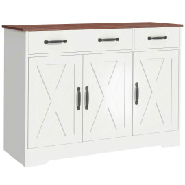 Buffet Robbio Style Rural Chic 3 Portes Blanc Effet Noyer Rangement Polyvalent
