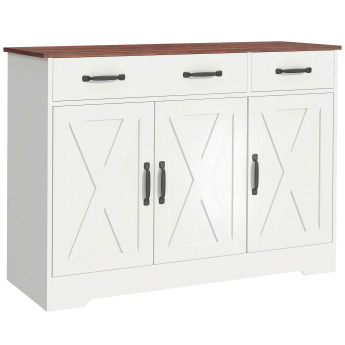 Buffet Robbio Style Rural Chic 3 Portes Blanc Effet Noyer Rangement Polyvalent