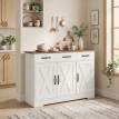 Buffet Robbio Style Rural Chic 3 Portes Blanc Effet Noyer Rangement Polyvalent
