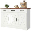 Buffet Robbio Style Rural Chic 3 Portes Blanc Effet Noyer Rangement Polyvalent