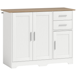 Buffet Maurecourt Rangement Élégant 3 Portes 2 Tiroirs Blanc Effet Bois 100 cm