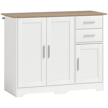 Buffet Maurecourt Rangement Élégant 3 Portes 2 Tiroirs Blanc Effet Bois 100 cm