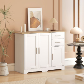 Buffet Maurecourt Rangement Élégant 3 Portes 2 Tiroirs Blanc Effet Bois 100 cm