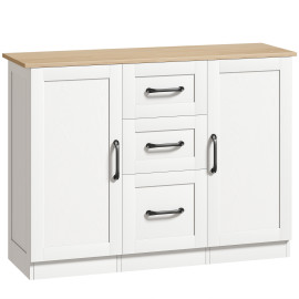 Buffet Richardis Rangement Élégant Blanc & Effet Bois Clair 2 Portes 3 Tiroirs
