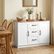 Buffet Richardis Rangement Élégant Blanc & Effet Bois Clair 2 Portes 3 Tiroirs
