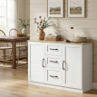 Buffet Richardis Rangement Élégant Blanc & Effet Bois Clair 2 Portes 3 Tiroirs