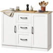 Buffet Richardis Rangement Élégant Blanc & Effet Bois Clair 2 Portes 3 Tiroirs