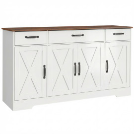 Buffet Sieglinde Style Campagnard Chic Blanc & Noyer Rangement Polyvalent 140 cm