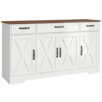 Buffet Sieglinde Style Campagnard Chic Blanc & Noyer Rangement Polyvalent 140 cm