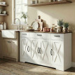 Buffet Sieglinde Style Campagnard Chic Blanc & Noyer Rangement Polyvalent 140 cm