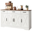 Buffet Sieglinde Style Campagnard Chic Blanc & Noyer Rangement Polyvalent 140 cm